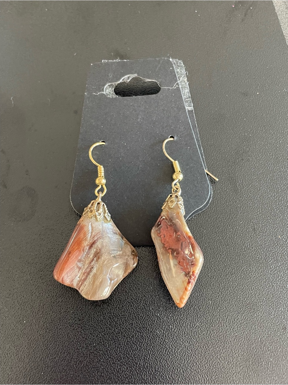 Gold-Tone Brown & Cream Resin Drop Earrings